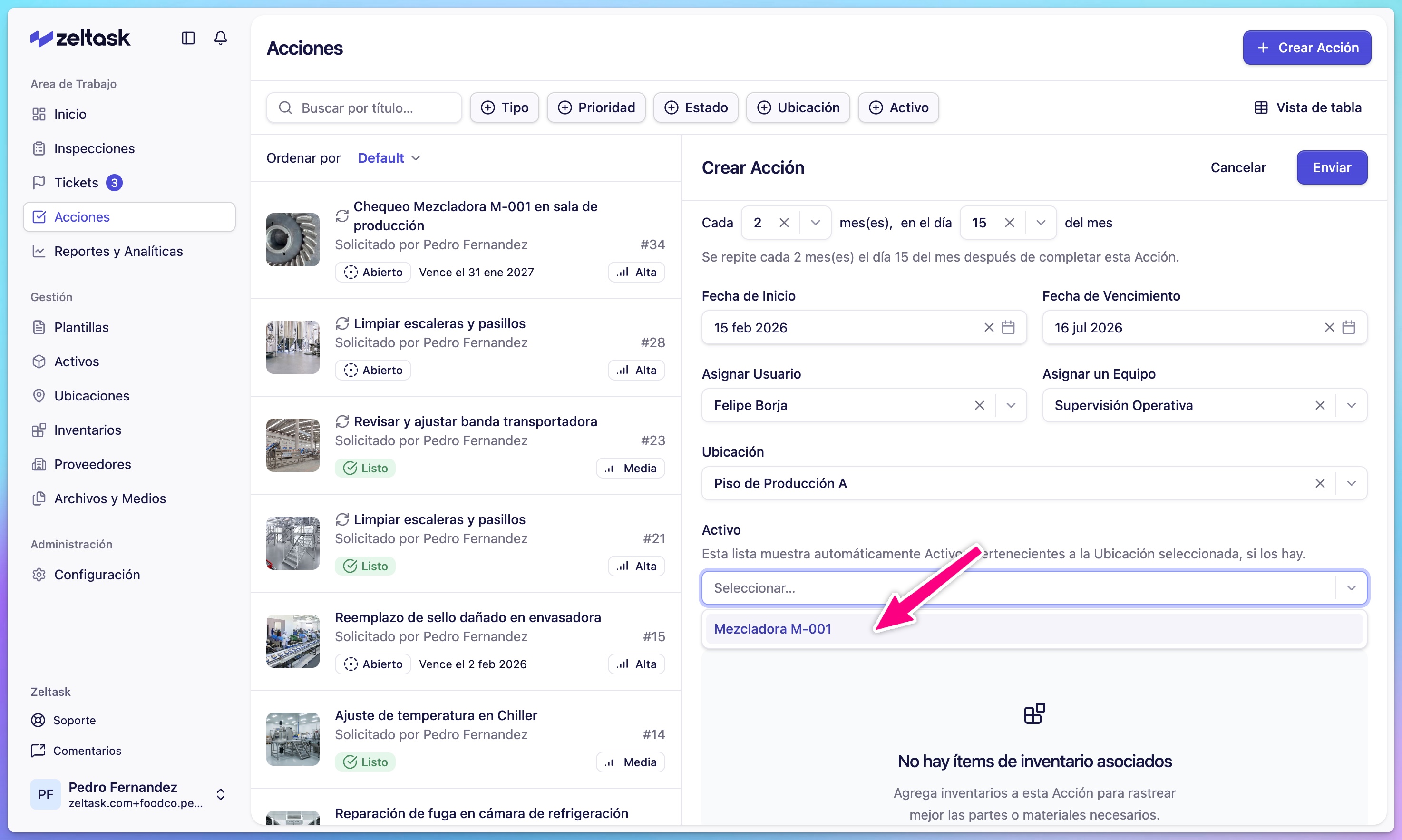 Click Asset dropdown and select an asset
